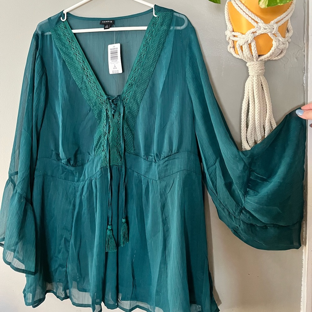 NWT Torrid Chiffon Green Babydoll Top size 3X